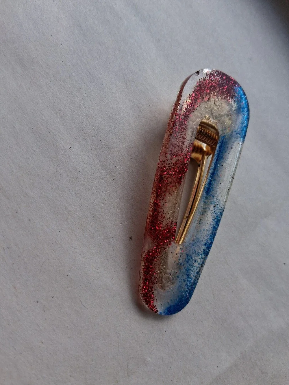 5/$25 Hand Crafted Red, Blue and Clear Glitter Resin Hair Clip
